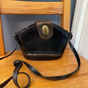 Vintage Black and Brown Leather Crossbody Bag Purse